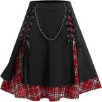 ROSE GAL Women's Plus Size Plain Mini Skirt Casual Plain Chain Detail High Waisted Short A-Line Gothic Skirt
